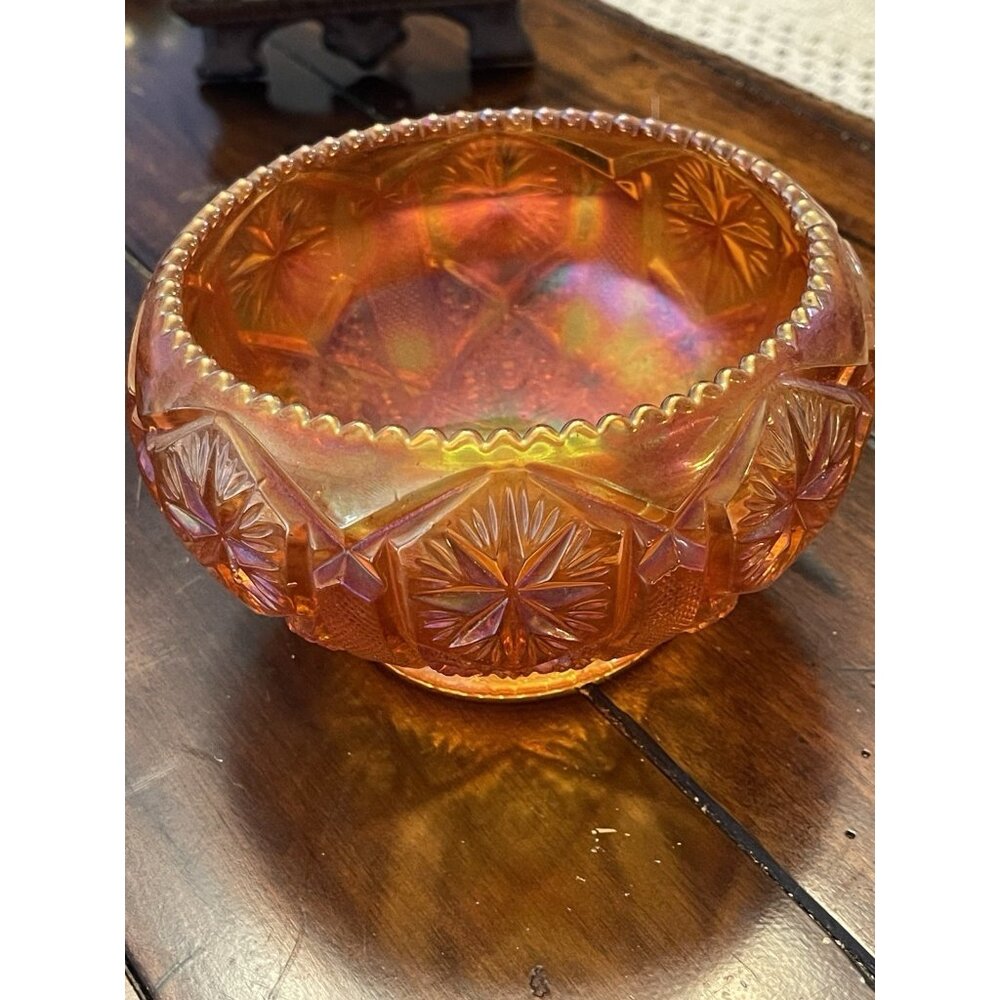 1970s Imperial Glass Mogul Variant Marigold Carnival Iridescent Cupped Bowl Ohio